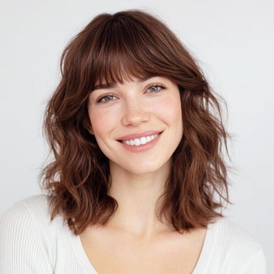 SeclitWu Braune Welle Perücke mit Bangs, mittellang, synthetisch