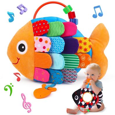 Lypsochaat Baby Spielzeug Fisch 2in1 Musik Kuscheltier Kontrast Spielzeug mit