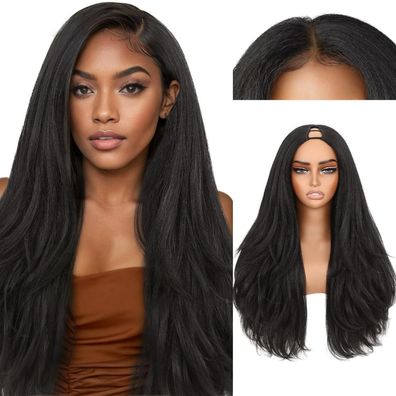 WIGNEE 66 cm V-Teil Halbperücke Synthetik Yaki U-Teil Lang Klebefrei Natürliche