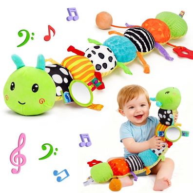 Lypsochaat Baby Spielzeug Raupe Kuscheltier mit Musik, Greifling, Rassel