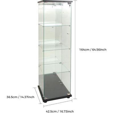 Mioosut Glasvitrine mit LED und Spiegel, freistehend, 1 Tür, 4 Einlegeböden