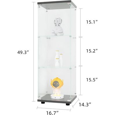 Blsyhdh Glasvitrine Standvitrine 125 cm, 1 Tür, 3 Einlegeböden, schwarz