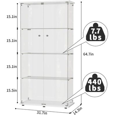 Bpkadhy Glasvitrine Standvitrine mit 2 Türen und 4 Etagen, minimalistisches