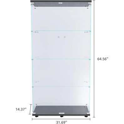 Mioosut Glasvitrine mit 2 Türen, 4 Einlegeböden, 164 cm Höhe, Sammlervitrine