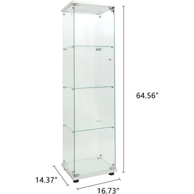 Mioosut Vitrine aus Glas mit LED, 164 cm, 1 Tür, 4 Einlegeböden, transparent