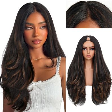 WIGNEE 66 cm Knick Gerade Welle V-Teil Halbperücke Synthetische Yaki U-Teil