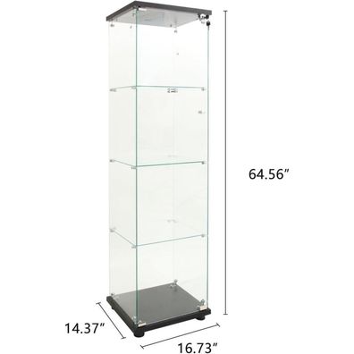 Hoscullo Glasvitrine Standvitrine mit LED, 1 Tür, 4 Einlegeböden, Display Case