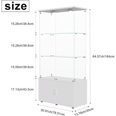 Bpkadhy Glas Standvitrine mit LED Beleuchtung, 4 Türen, 4 Etagen, Weiß - Ideal