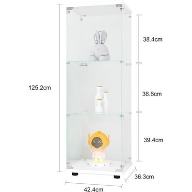 Hoscullo Glasvitrine Standvitrine abschließbar, 1 Tür, 3 Einlegeböden, weiß