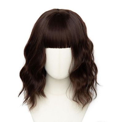 Luxiremi Rotbraune Bob-Perücke, 12 Zoll, kurz, schulterlang, lockig, gewellt