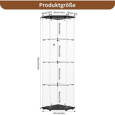 Bpkadhy Eckvitrine mit LED Beleuchtung, 4 Etagen Glasvitrine Standvitrine für
