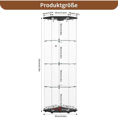 Blsyhdh Glasvitrine Stehend mit LED, 4 Etagen, 1 Tür mit Schloss
