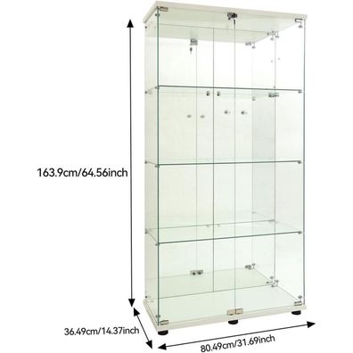 Bpkadhy Glasvitrine mit LED Beleuchtung, 2 Türen, 4 Etagen, Weiß - Ideal für