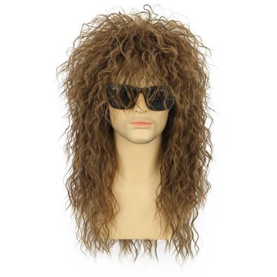 Karlery Herren Lockige Hellbraune Mullet Perücke - 70er/80er Rocker Vokuhila