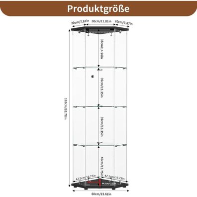 Hoscullo Eckvitrine mit LED und Schloss, gehärtetem Glas, platzsparend für