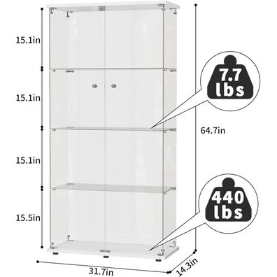 Bpkadhy Glas Standvitrine mit Schloss, 2 Türen und 4 Fächern - Ideal für