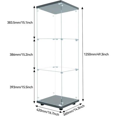 Zorvani Glasvitrine Standvitrine mit LED und Schloss, 3 Ebenen, Holz und Glas