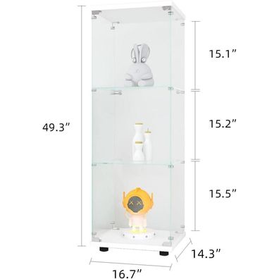 Bpkadhy Glasvitrine Standvitrine mit Schloss, 1 Tür und 3 Etagen, Weiß - Ideal
