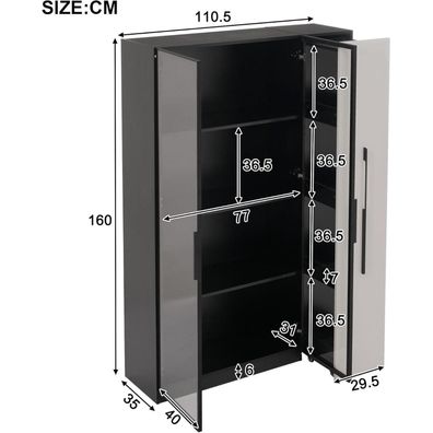 LANTRO JS Vitrine mit Rollen und Beleuchtung, Glasvitrine aus Aluminium und