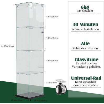 Mioosut Glasvitrine mit 4 Ebenen und mehrfarbigem LED-Licht, modern, 39,8 x 35