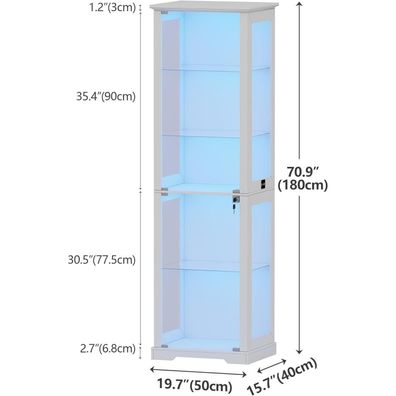 Lvifur Glasvitrine mit LED Beleuchtung, 5-Lagen Vitrinenschrank mit Sensorik
