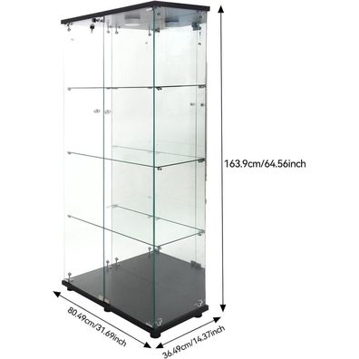 Bpkadhy Glas Standvitrine mit LED Beleuchtung, 2 Türen, 4 Etagen - Schwarz