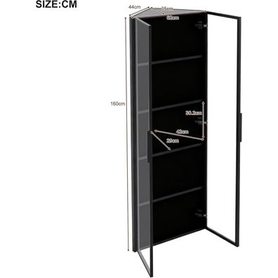 Dolamaní Eckvitrine 62x35x160 cm Schwarz mit LED-Beleuchtung, Soft-Close