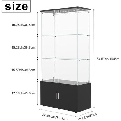 Bpkadhy Glasvitrine mit LED-Beleuchtung, 4 Lagen, 2 abschließbare Türen