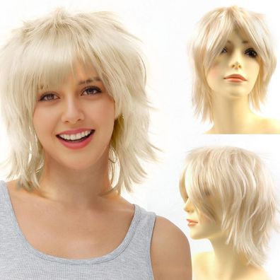 Luxiremi Cosplay Perücke Blond Gerade Synthetisch Geschichtet Kurzhaar für