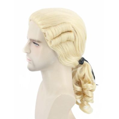 Topcosplay Herren Barock Perücke mit Zopf - Blonde Richter Perücke für Fasching