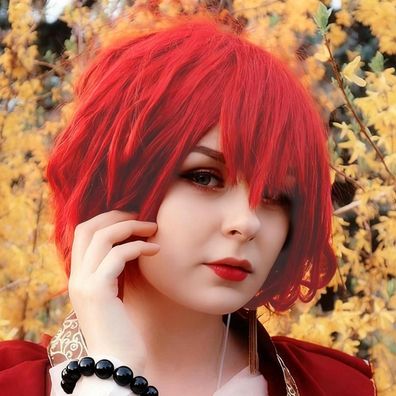 Luxiremi Cosplay Perücke Rot Gerade Synthetisch Geschichtet Kurzhaar für