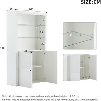 LANTRO JS Glas Vitrine mit LED Beleuchtung, Hochglanz Aufbewahrungsschrank
