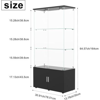 Timorwtf Glasvitrine mit LED-Beleuchtung, 4 Türen, 4 Regalböden, abschließbar
