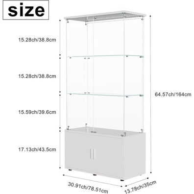 Bpkadhy Glasvitrine mit LED Beleuchtung, 2 Türen, 3 Etagen, Weiß - Stilvolle