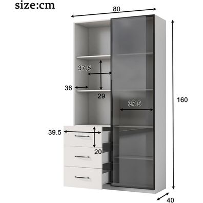 Dolamaní Vitrine mit LED Beleuchtung, 80x40x160 cm, Glasvitrine mit Schubladen