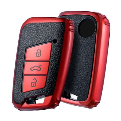 Oatsbasf Autoschlüssel Hülle für VW Passat B8, Golf 7, Tiguan MK2, Skoda - Rot