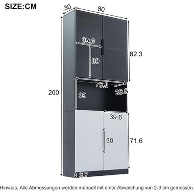 LANTRO JS Glasvitrinenschrank mit LED-Beleuchtung, 2 Glastüren und 1 Schrank