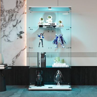 Zorvani Glasvitrine Standvitrine mit LED, 2 Türen, 4 Regalen, Schloss, für