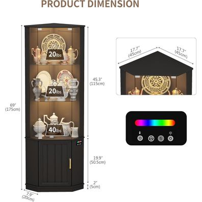 Lvifur Eckvitrine mit LED Beleuchtung, Schubladen & intelligenter Sensorik für