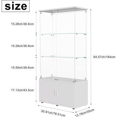 Bpkadhy Glasvitrine Standvitrine mit LED-Beleuchtung, 4 Lagen, 2 abschließbare