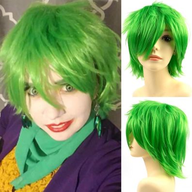 Luxiremi Neon Grün Kurzhaar Cosplay Anime Perücke für Herren & Damen