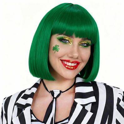 Luxiremi Damen Bob Perücke 12 Zoll, glatt, grün, mit Pony, Synthetik, für