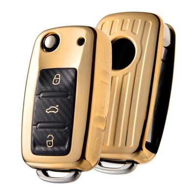 Oatsbasf Autoschlüssel Hülle für VW, Skoda, Seat 3-Tasten (Gold) - Flexibles