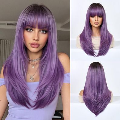 Esmee Lange Gerade Ombre Lila Synthetik Perücke für Damen - Natürliches Haar