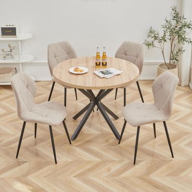 HJhomeheart Esstisch und Stuhlset, 100 cm Runder Esstisch und 4 Moderne
