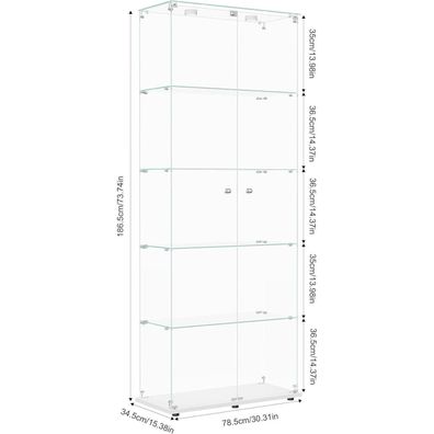 Bpkadhy Glasvitrine Standvitrine mit LED Beleuchtung, 5 Glasböden, 2