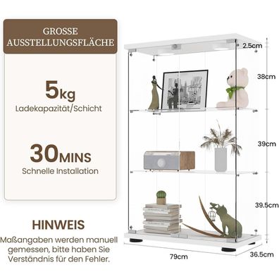 Aufhellen Glasvitrine Standvitrine mit LED in Weiß, 125x79x36.5CM, 3 Böden aus