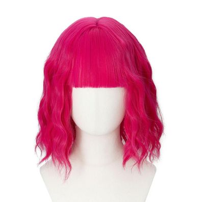 Luxiremi Knalliges Pink Bob Perücke, 12 Zoll, kurz, schulterlang, lockig