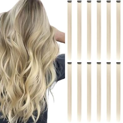 Redmenco Clip-in Haarverlängerungen, 12 Stück Blond, 55 cm, Hitzebeständig