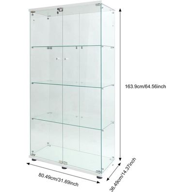 MGMYM Glasvitrine Standvitrine mit abschließbarer Tür, 4 Lagen